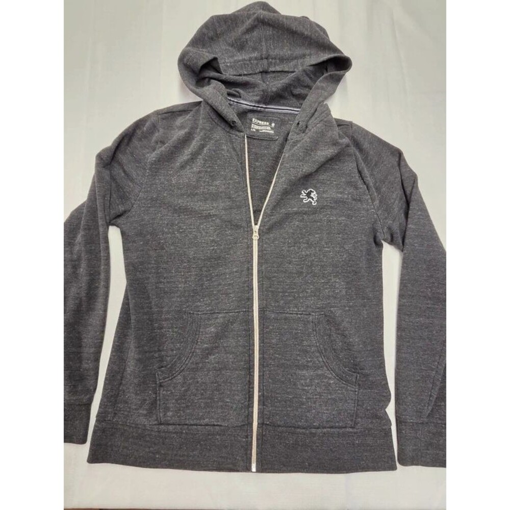 Express Men's Heather Charcoal Gray Full-Zip Hoodie – Size Large